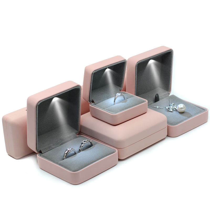 Pink Jewelry Package Leather Box With LED Lighting