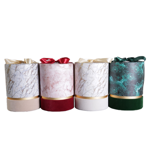 Custom Gift Round Hat Flower Cylinder Paper Box with Rinbbon