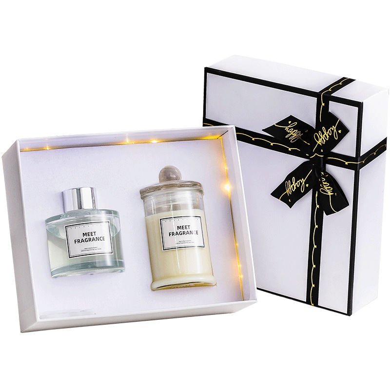 Luxury White Candle Set Gift Box with Ribbon